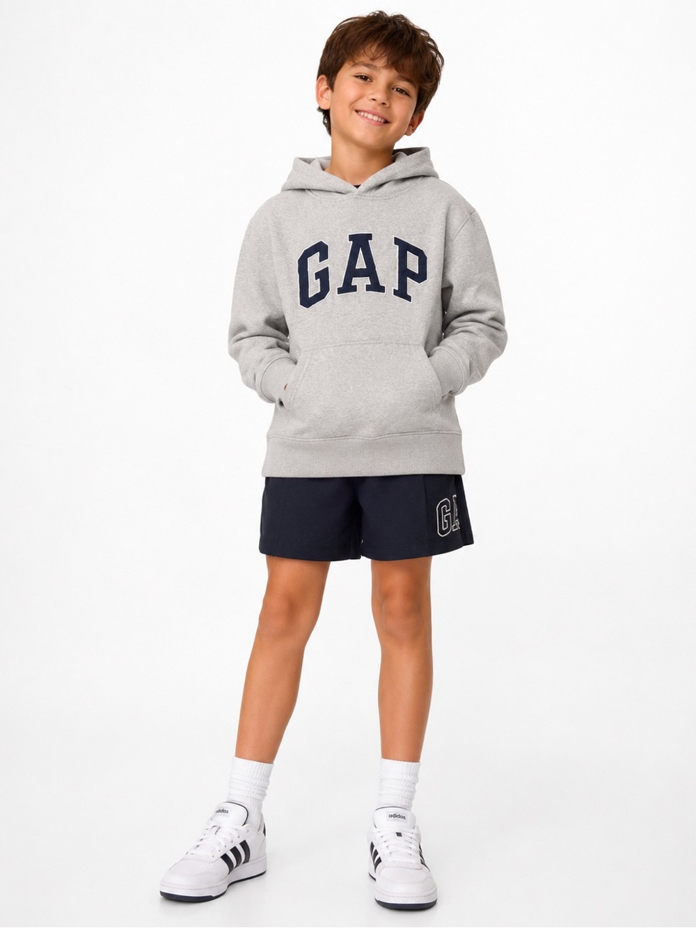 GAP Kids Logo Pullover Hoodie Heather Gray Size S (6-7) Cotton Blend